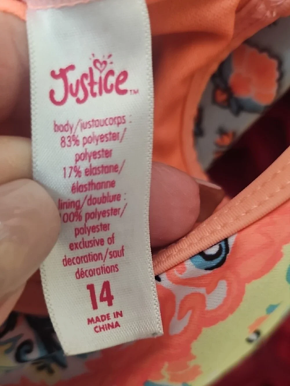 Justice Girls Coral and Light Blue Medallion One-Piece Bodysuit Size 14